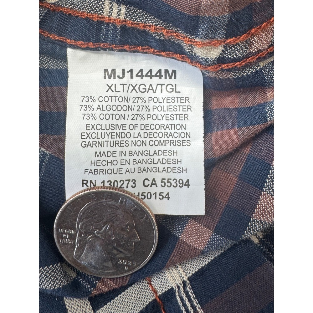 Wrangler 20X Plaid Western Shirt XLT Long Sleeve Brown Blue Cowboy Rodeo snap - Picture 4 of 5